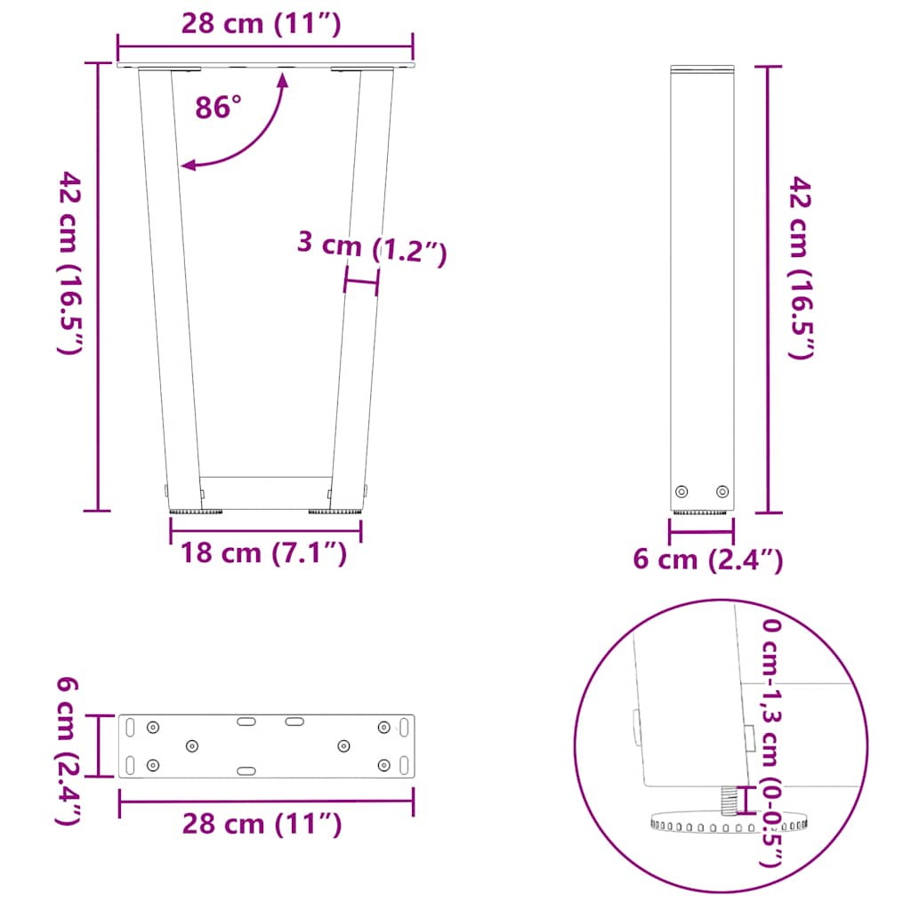 Salontafelpoten 2 st V-vormig 28x(42-43,3) cm staal zwart is nu te koop bij PeponiXL, paradijselijk wonen!