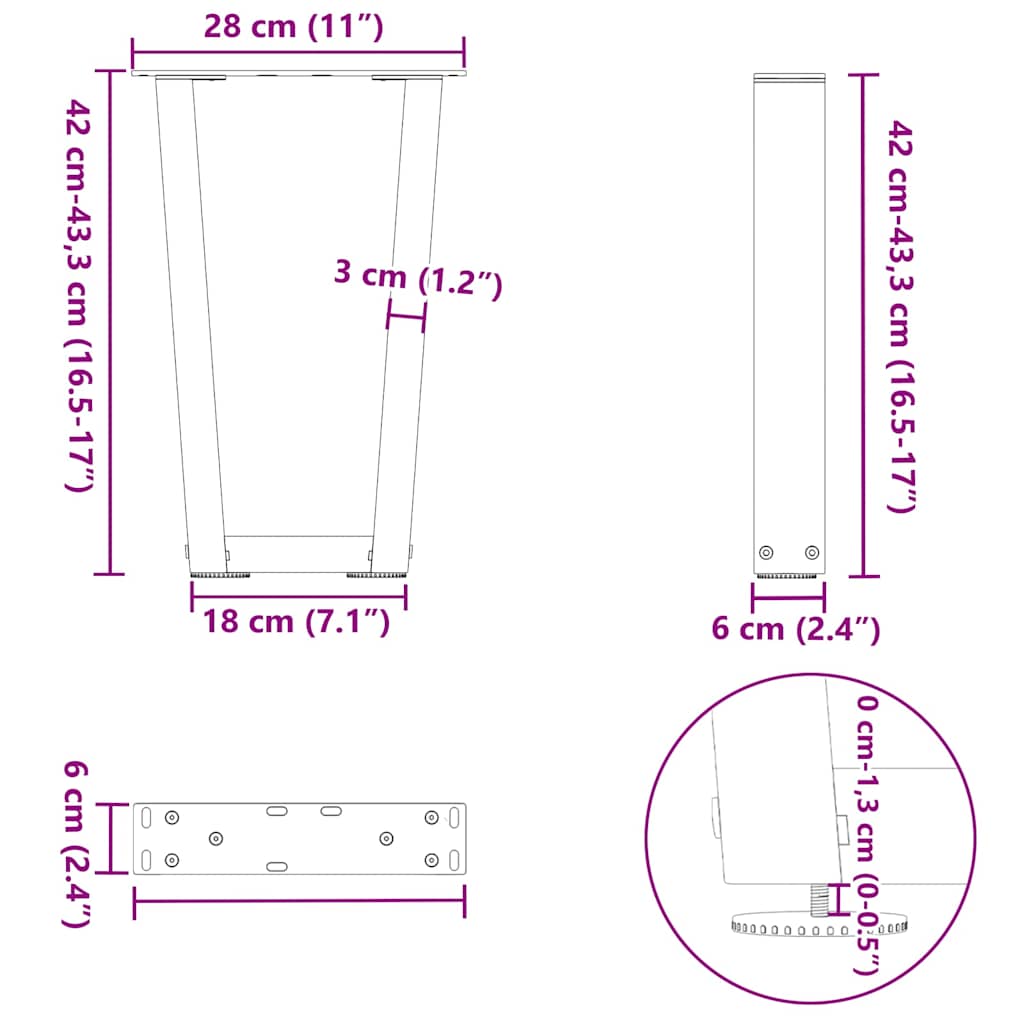 Salontafelpoten 2 st V-vormig 28x(42-43,3) cm staal antraciet is nu te koop bij PeponiXL, paradijselijk wonen!