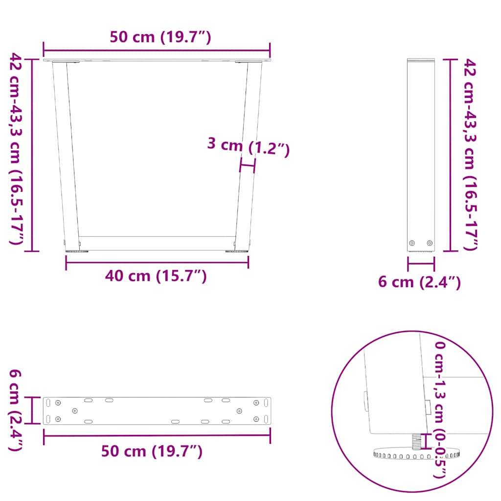 Salontafelpoten 2 st V-vormig 50x(42-43,3) cm staal zwart is nu te koop bij PeponiXL, paradijselijk wonen!