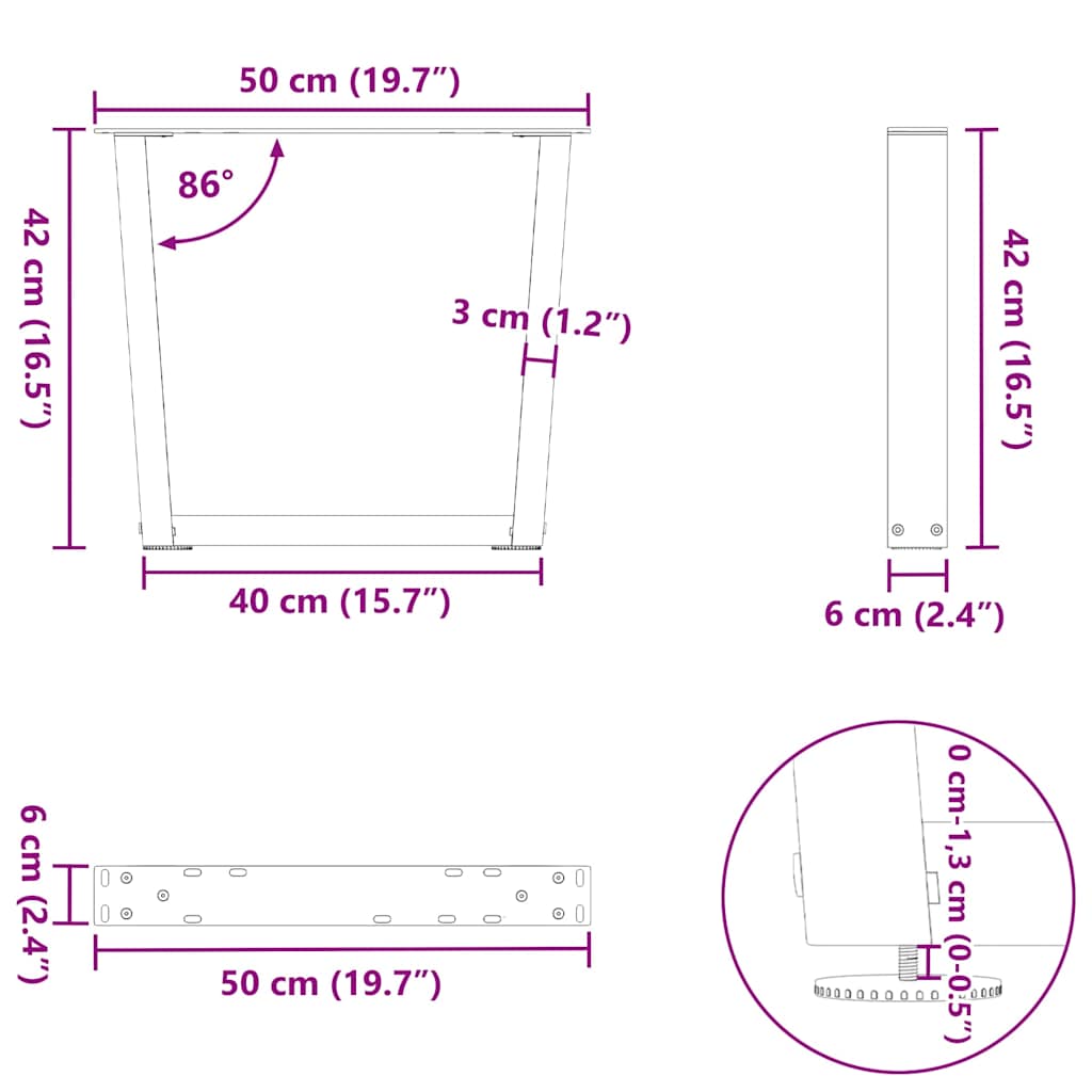 Salontafelpoten 2 st V-vormig 50x(42-43,3) cm staal naturel is nu te koop bij PeponiXL, paradijselijk wonen!