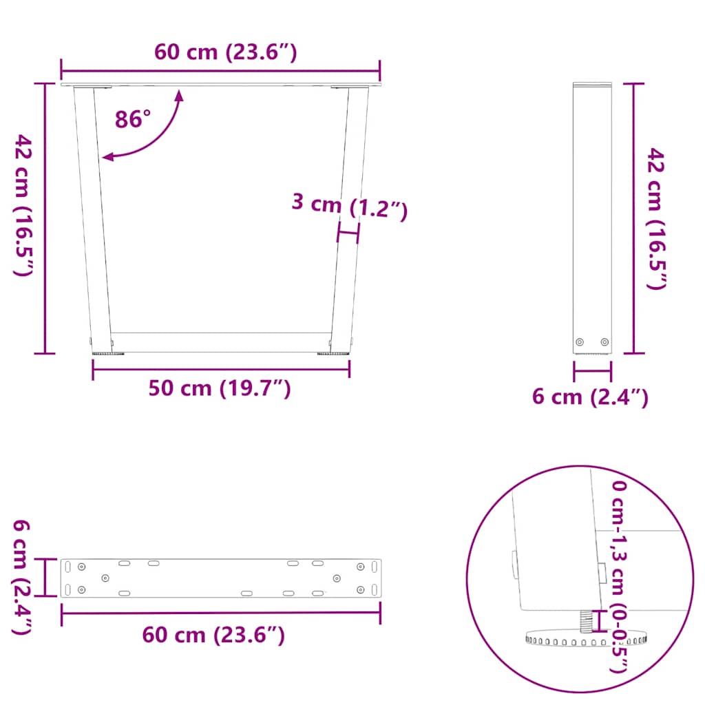 Salontafelpoten 2 st V-vormig 60x(42-43,3) cm staal wit is nu te koop bij PeponiXL, paradijselijk wonen!