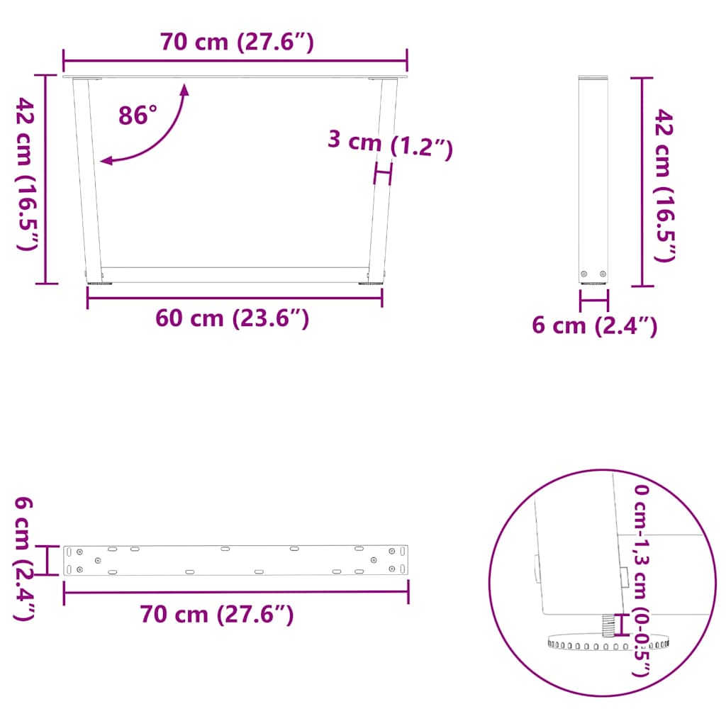 Salontafelpoten 2 st V-vormig 70x(42-43,3) cm staal antraciet is nu te koop bij PeponiXL, paradijselijk wonen!