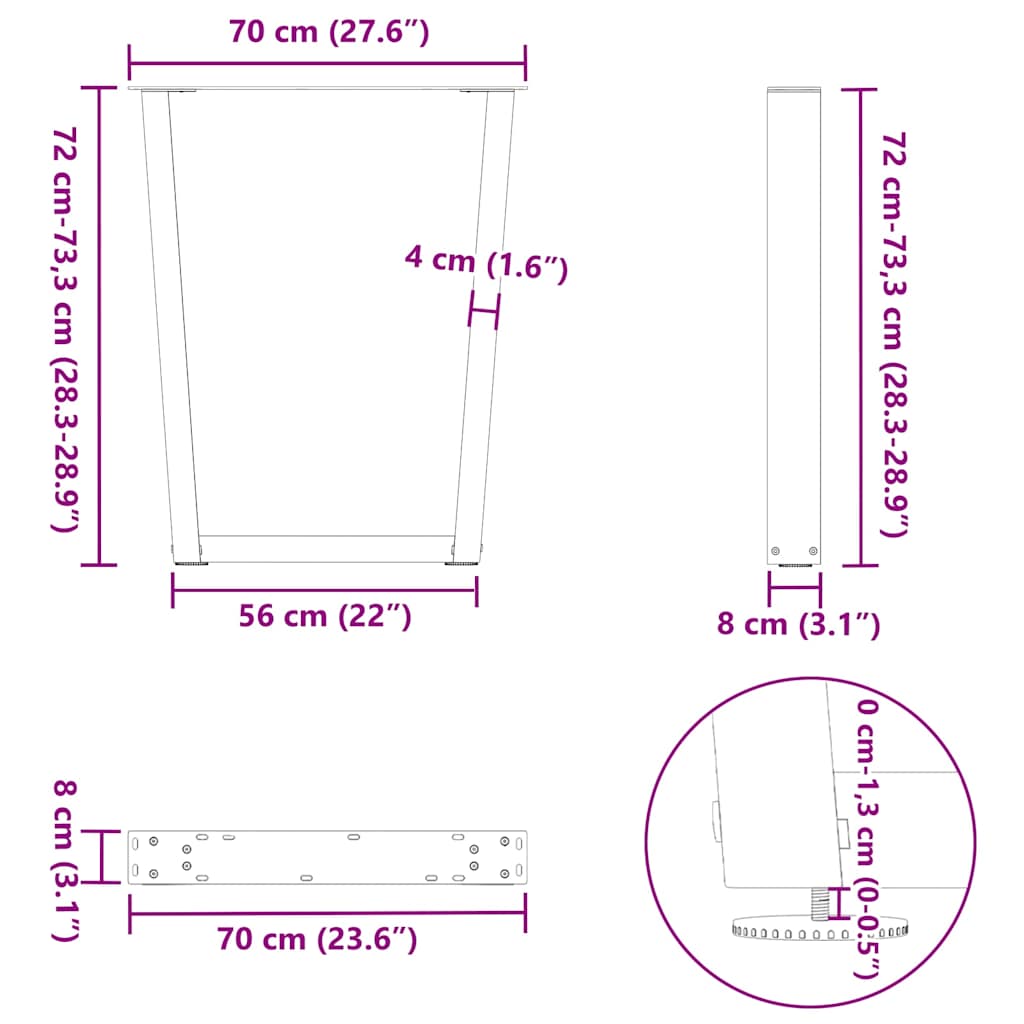 Eettafelpoten 2 st V-vormig 70x(72-73,3) cm staal naturel is nu te koop bij PeponiXL, paradijselijk wonen!