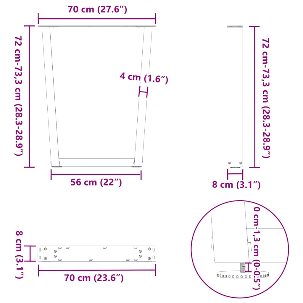 Eettafelpoten 3 st V-vormig 70x(72-73,3) cm staal wit is nu te koop bij PeponiXL, paradijselijk wonen!