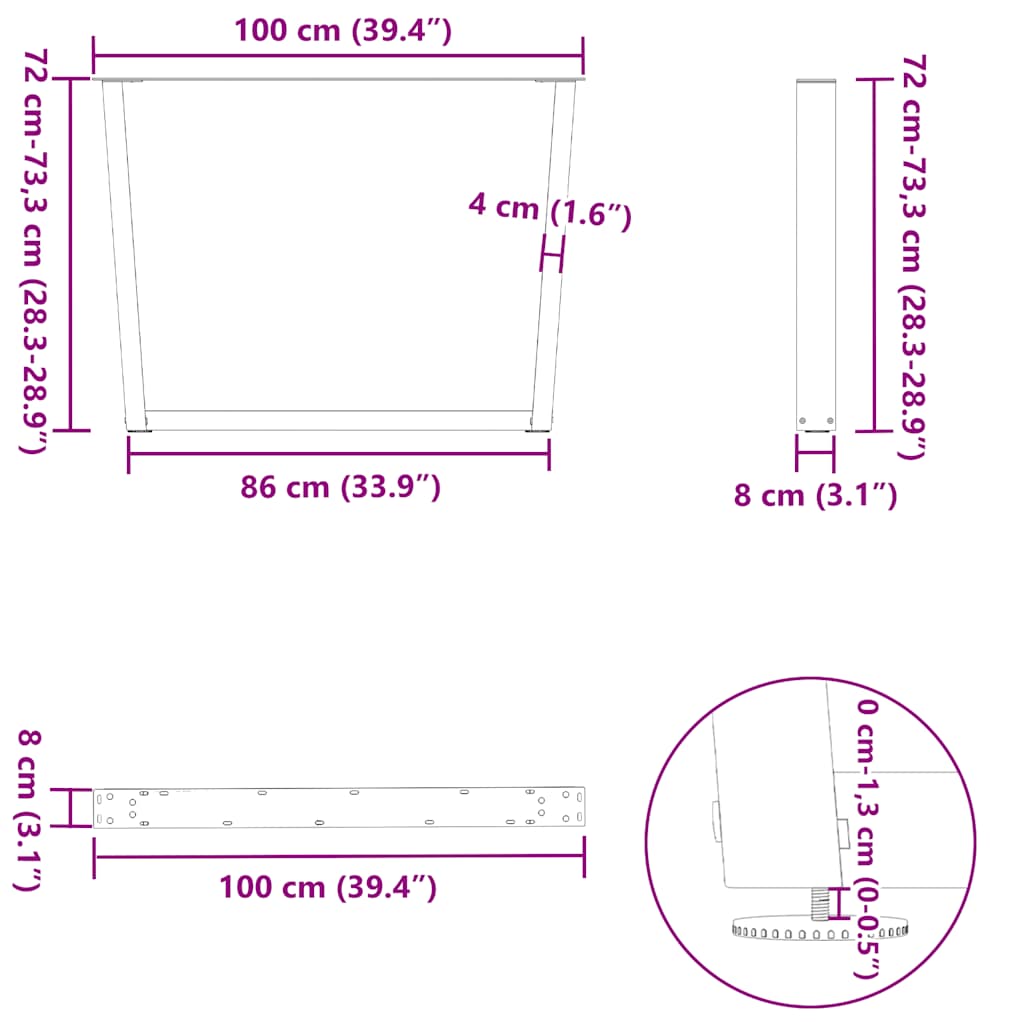 Eettafelpoten 3 st V-vormig 100x(72-73,3) cm staal naturel is nu te koop bij PeponiXL, paradijselijk wonen!