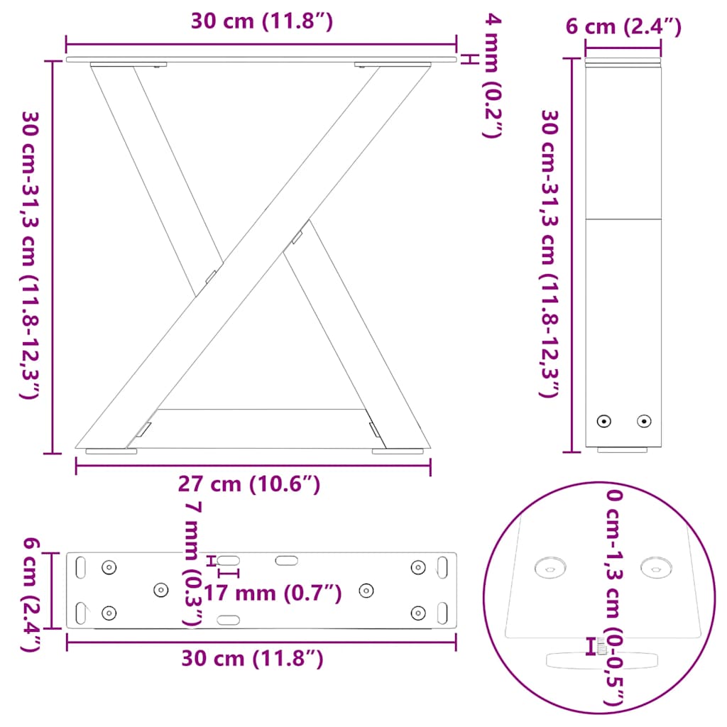 Salontafelpoten 2 st 30x(30-31,3) cm staal zwart is nu te koop bij PeponiXL, paradijselijk wonen!