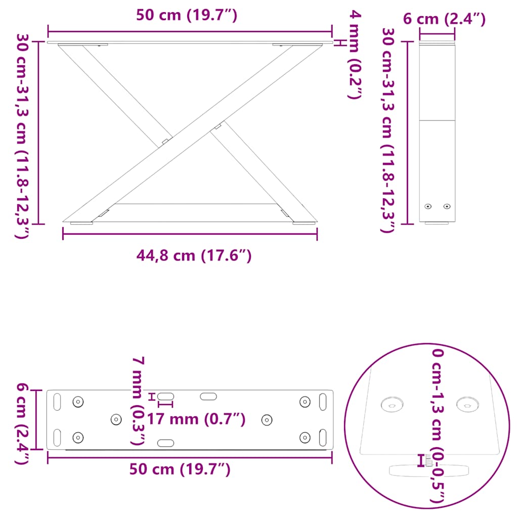 Salontafelpoten 2 st 50x(30-31,3) cm staal wit is nu te koop bij PeponiXL, paradijselijk wonen!
