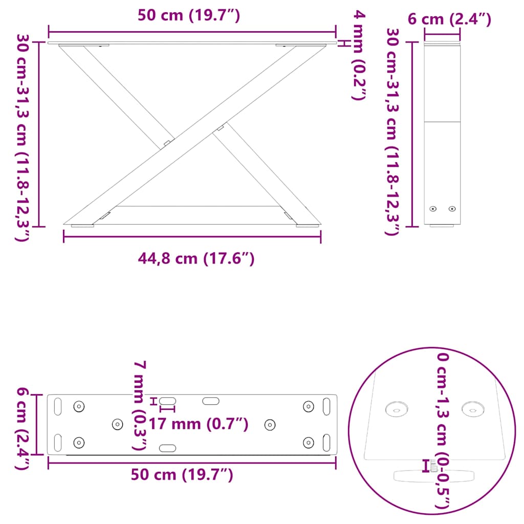 Salontafelpoten 2 st 50x(30-31,3) cm staal antraciet is nu te koop bij PeponiXL, paradijselijk wonen!