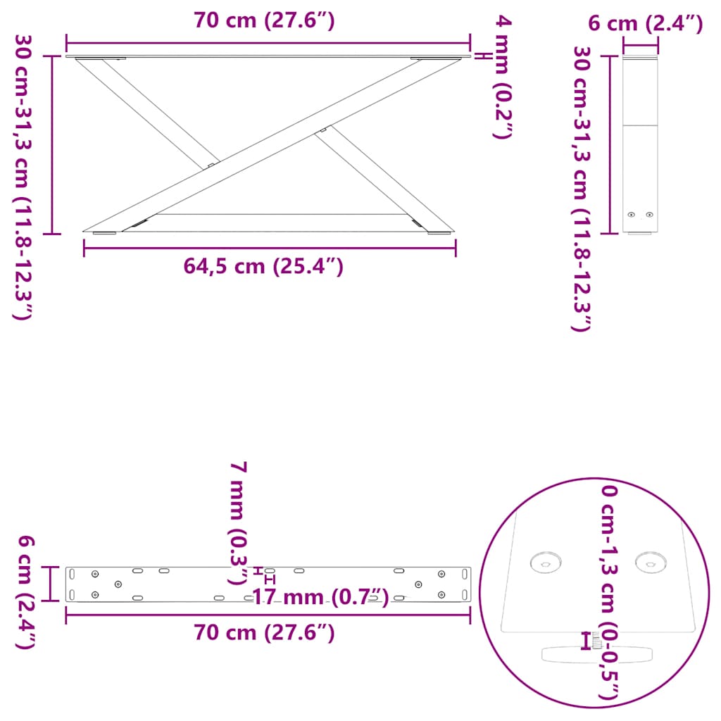 Salontafelpoten 2 st 70x(30-31,3) cm staal antraciet is nu te koop bij PeponiXL, paradijselijk wonen!