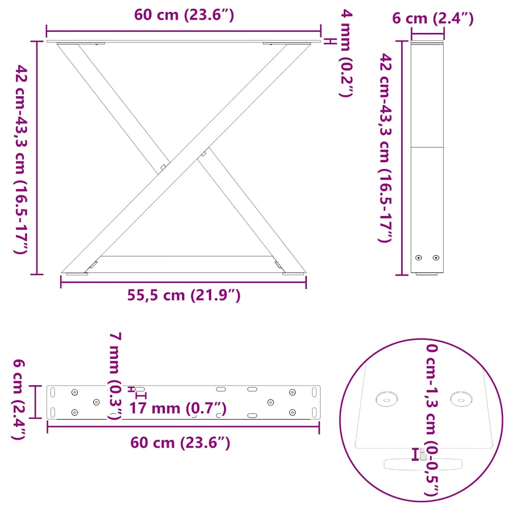 Salontafelpoten 2 st 60x(42-43,3) cm staal antraciet is nu te koop bij PeponiXL, paradijselijk wonen!