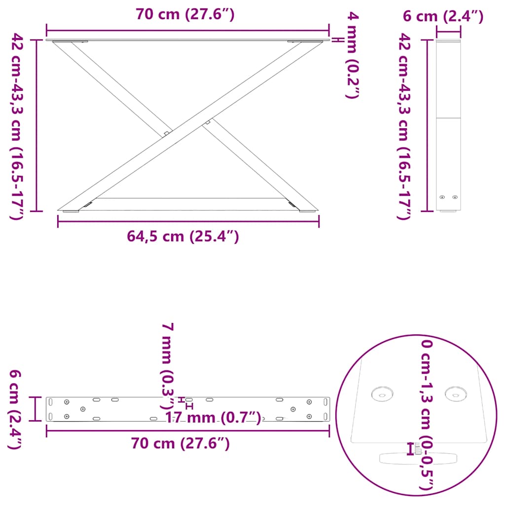 Salontafelpoten 2 st 70x(42-43,3) cm staal wit is nu te koop bij PeponiXL, paradijselijk wonen!