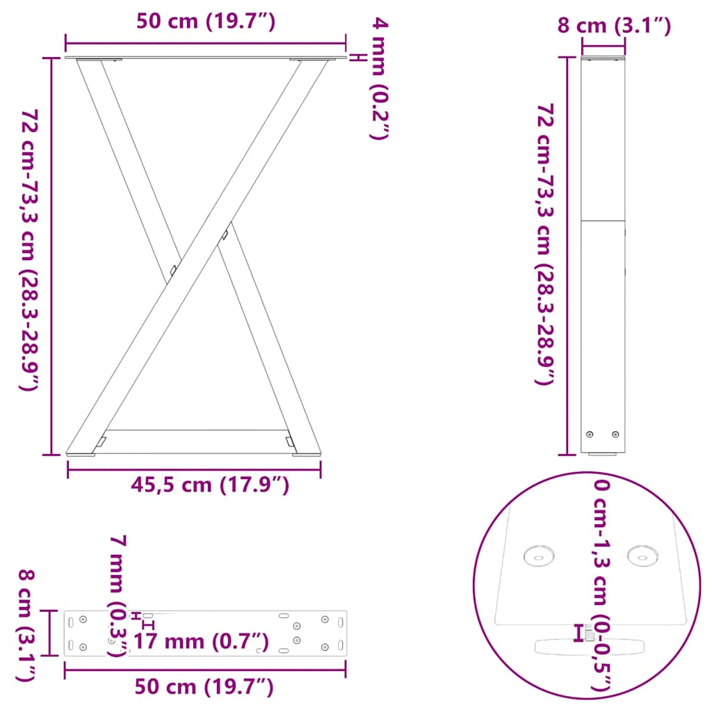 Eettafelpoten 2 st 50x(72-73,3) cm staal antraciet is nu te koop bij PeponiXL, paradijselijk wonen!