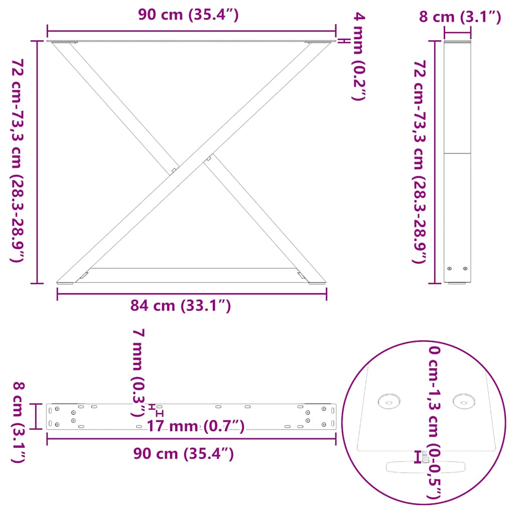 Eettafelpoten 2 st 90x(72-73,3) cm staal naturel is nu te koop bij PeponiXL, paradijselijk wonen!
