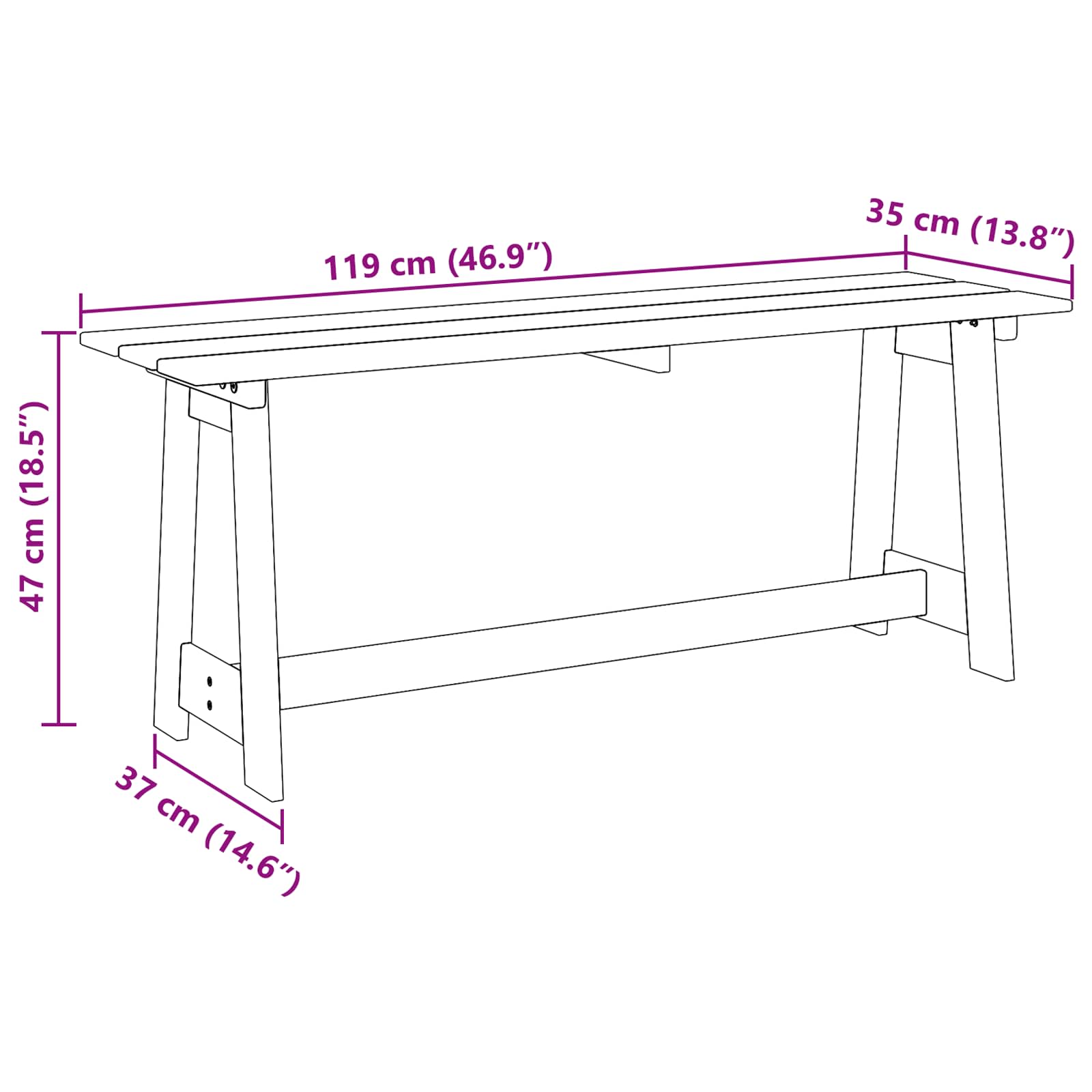 Tuinbank Bruin 119 x 37 x 47 cm Massief grenenhout is nu te koop bij PeponiXL, paradijselijk wonen!