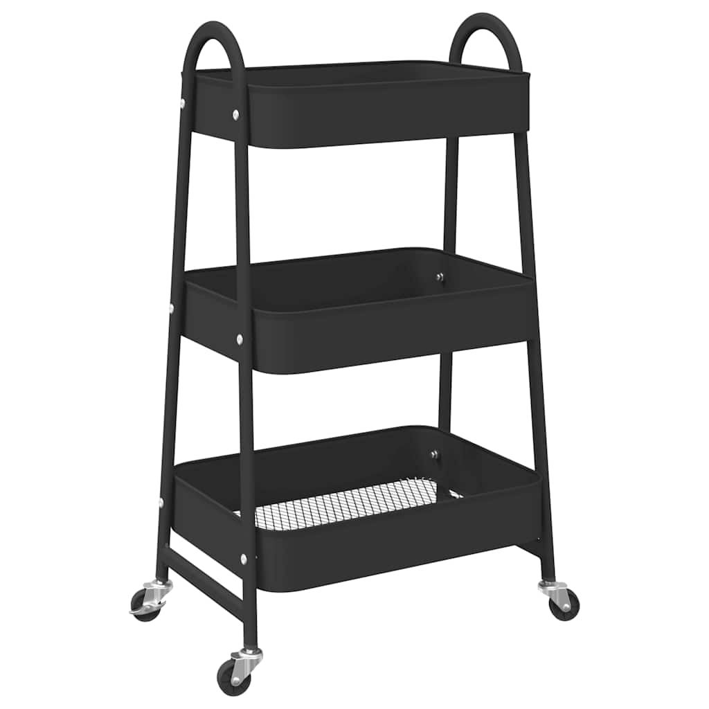 Opbergtrolley 3-laags 42x41,5x77 cm staal zwart is nu te koop bij PeponiXL, paradijselijk wonen!