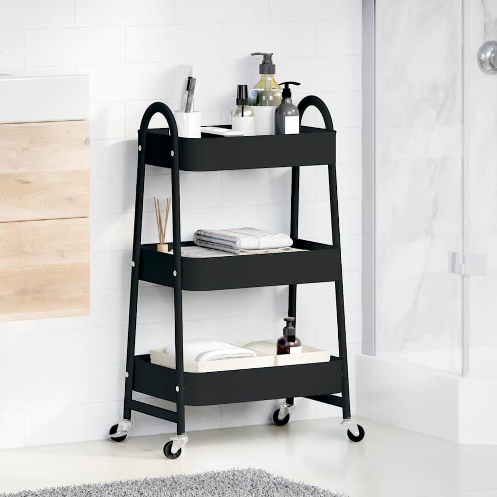 Opbergtrolley 3-laags 42x41,5x77 cm staal zwart is nu te koop bij PeponiXL, paradijselijk wonen!