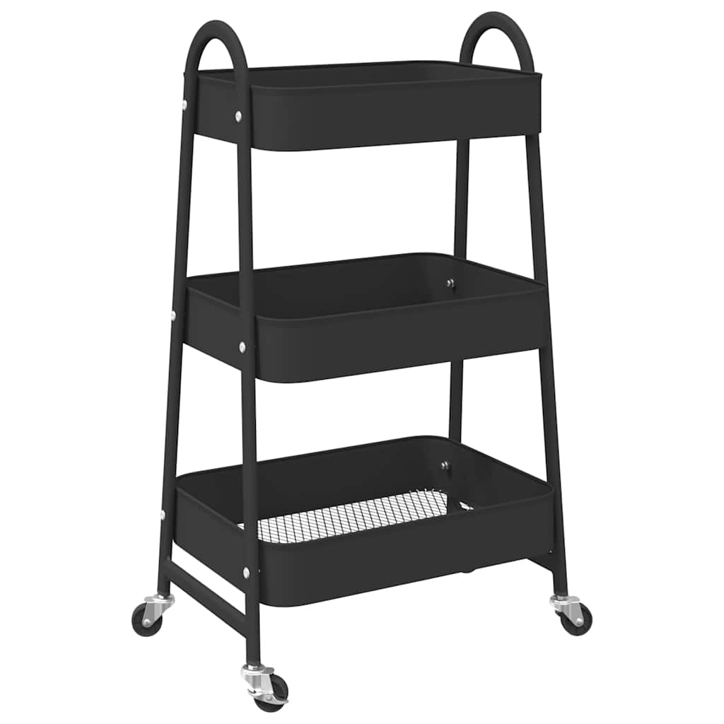 Opbergtrolley 3-laags 42x41,5x77 cm staal zwart is nu te koop bij PeponiXL, paradijselijk wonen!