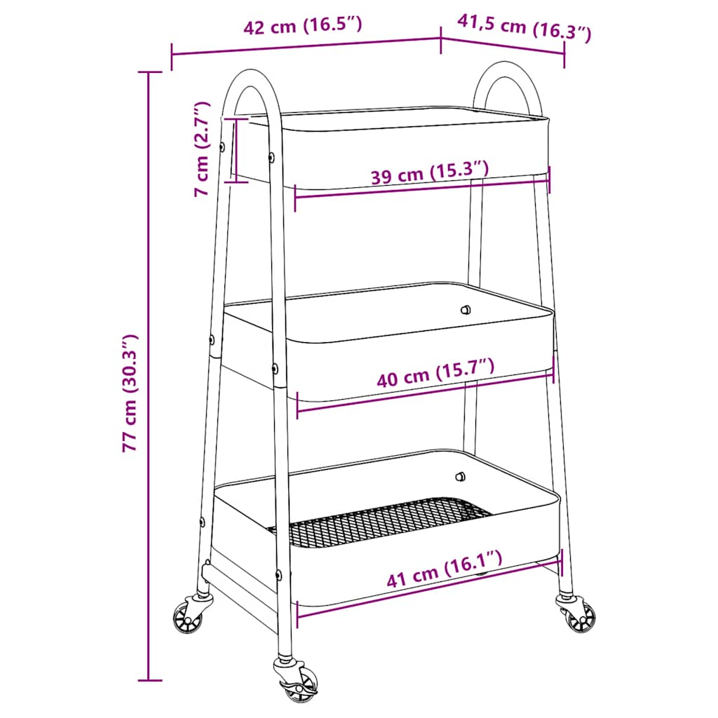 Opbergtrolley 3-laags 42x41,5x77 cm staal zwart is nu te koop bij PeponiXL, paradijselijk wonen!