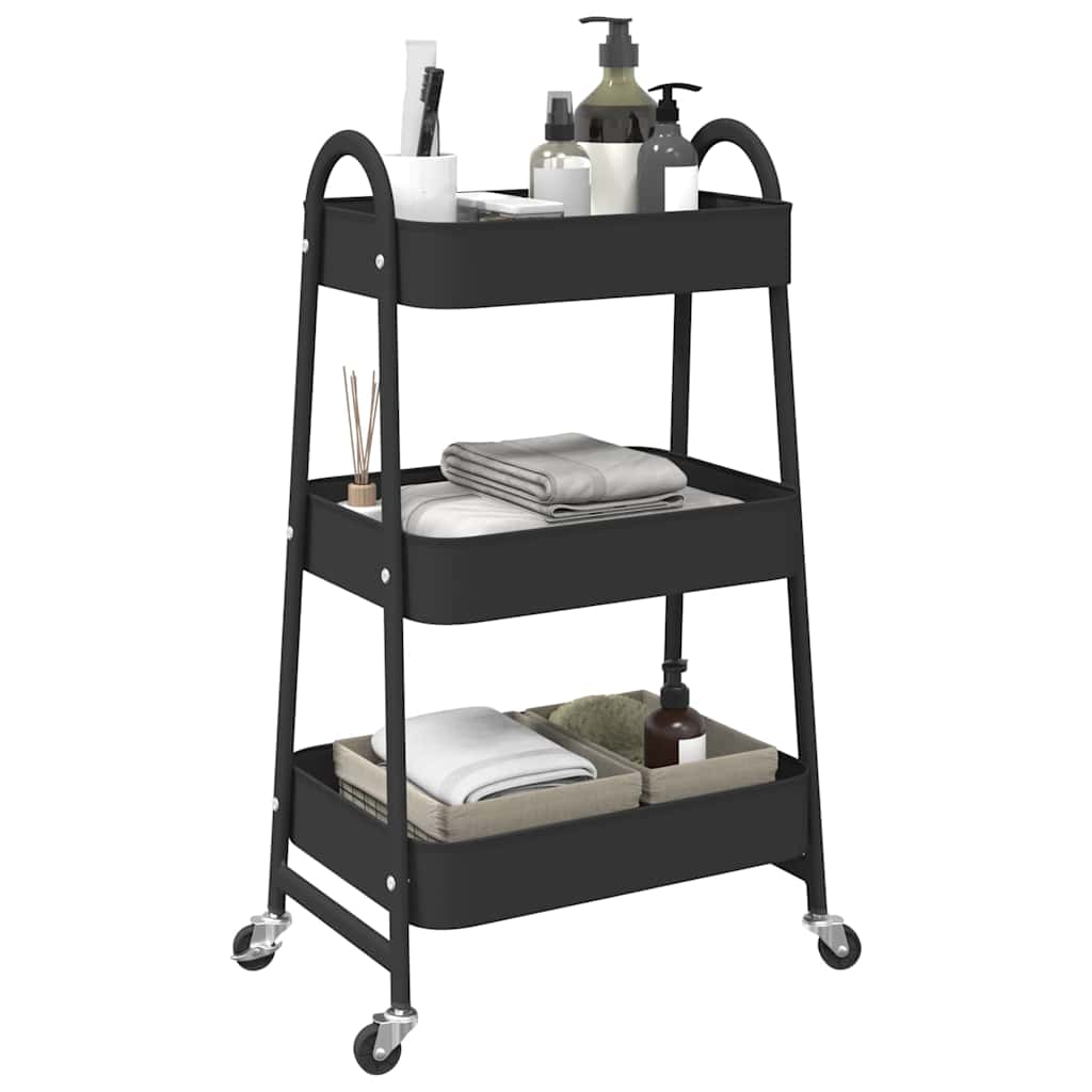 Opbergtrolley 3-laags 42x41,5x77 cm staal zwart is nu te koop bij PeponiXL, paradijselijk wonen!