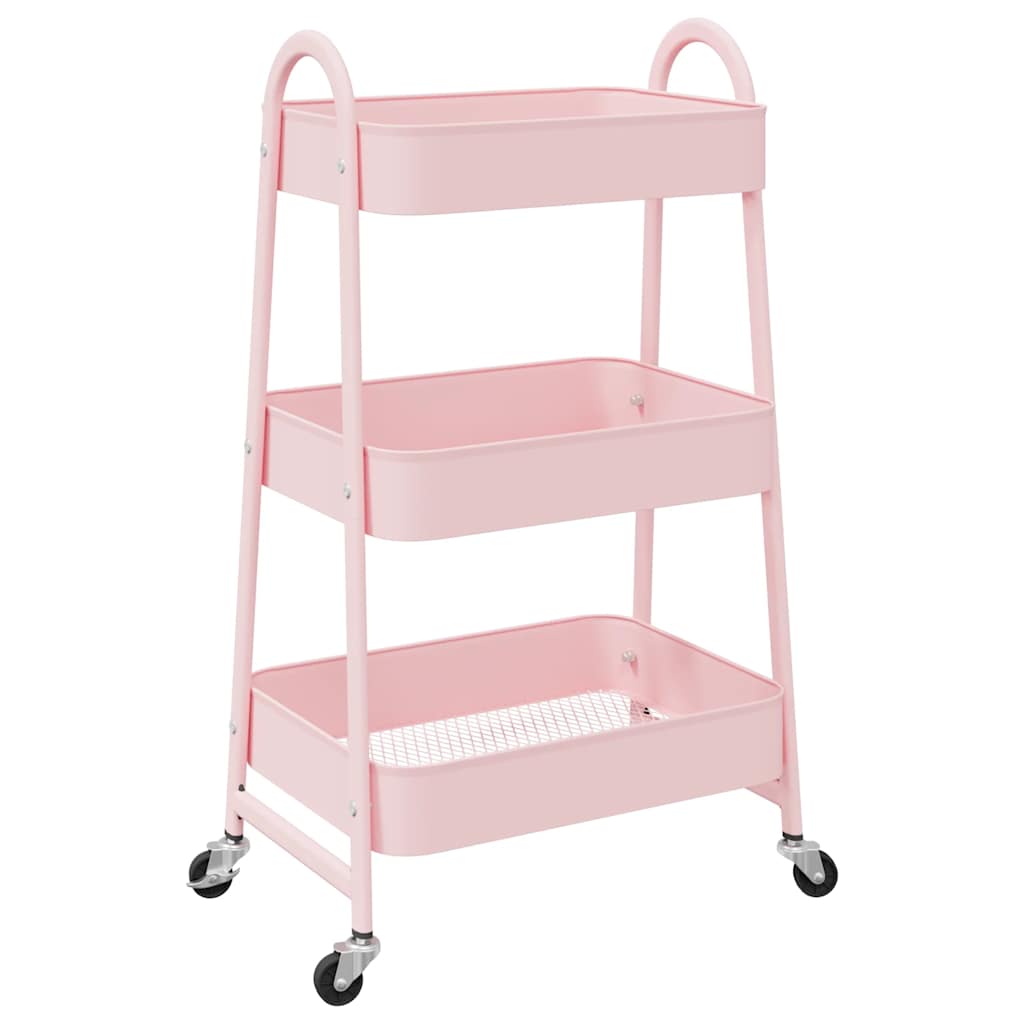 Opbergtrolley 3-laags roze 42x41,5x77 cm staal is nu te koop bij PeponiXL, paradijselijk wonen!