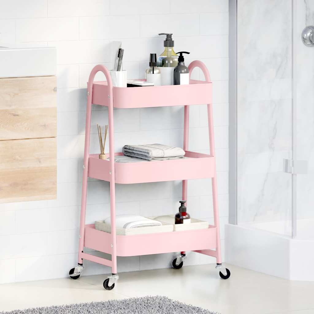 Opbergtrolley 3-laags roze 42x41,5x77 cm staal is nu te koop bij PeponiXL, paradijselijk wonen!