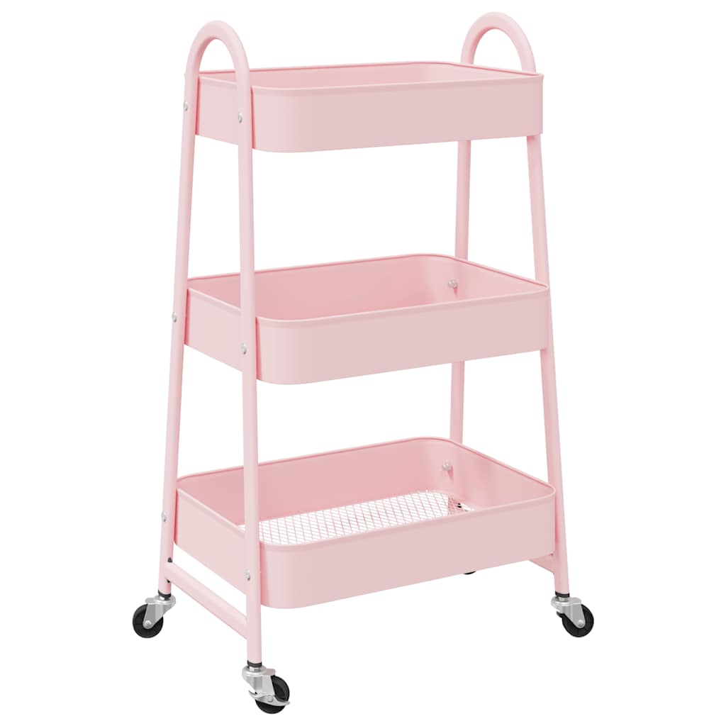 Opbergtrolley 3-laags roze 42x41,5x77 cm staal is nu te koop bij PeponiXL, paradijselijk wonen!