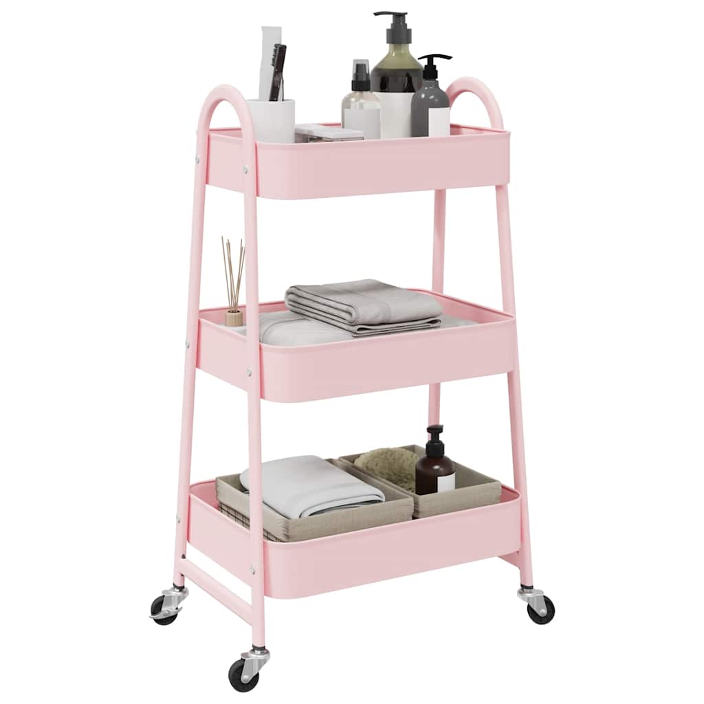 Opbergtrolley 3-laags roze 42x41,5x77 cm staal is nu te koop bij PeponiXL, paradijselijk wonen!