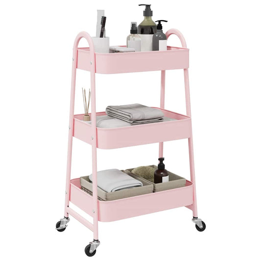 Opbergtrolley 3-laags roze 42x41,5x77 cm staal is nu te koop bij PeponiXL, paradijselijk wonen!