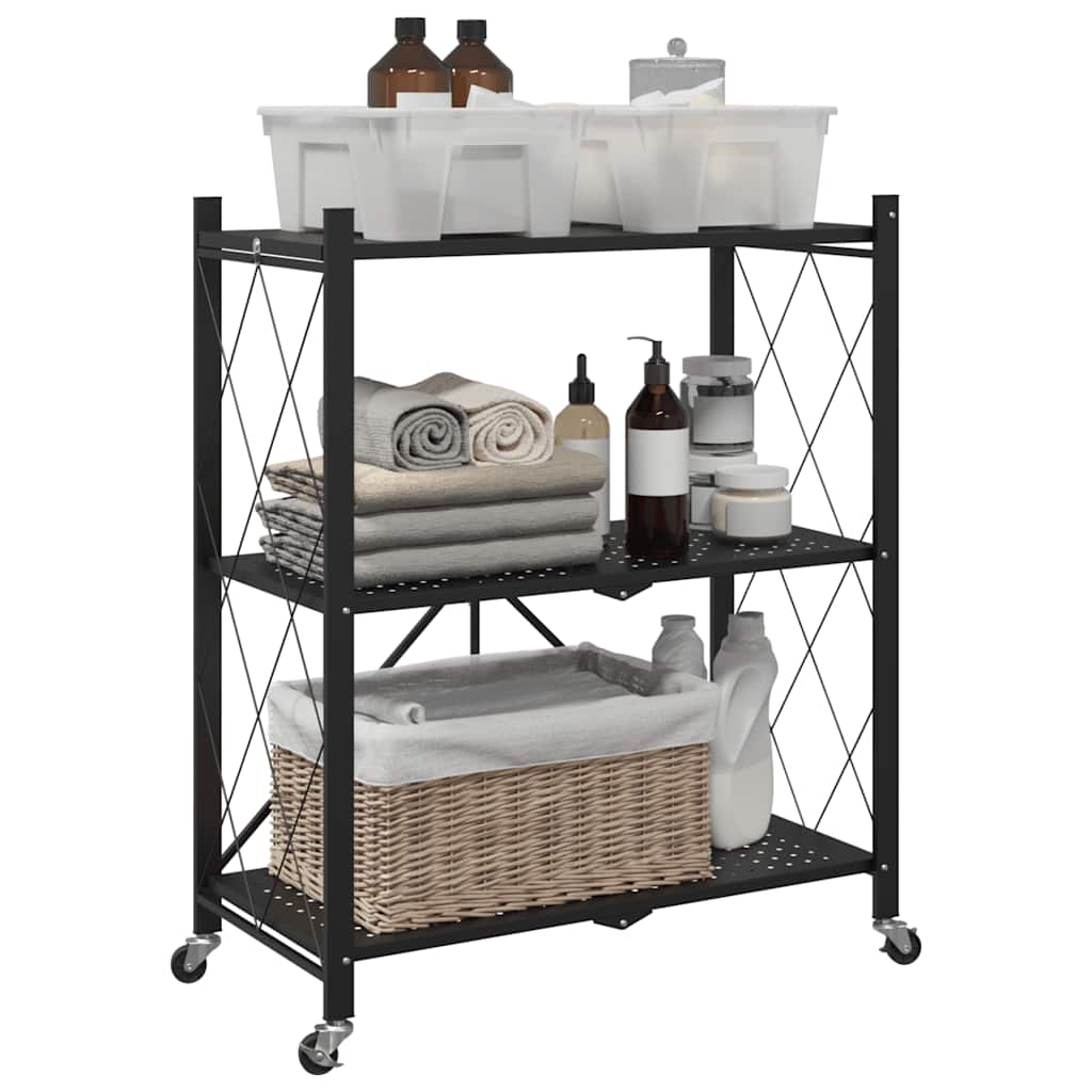 Opbergplank op wielen zwart 71x34x88 cm staal is nu te koop bij PeponiXL, paradijselijk wonen!