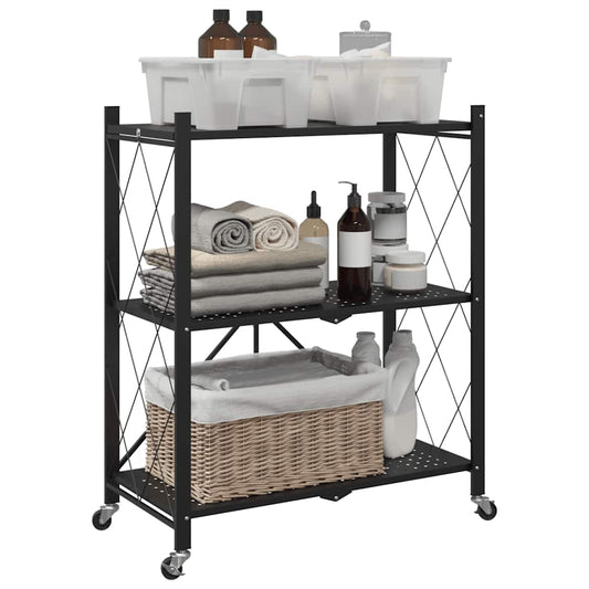 Opbergplank op wielen zwart 71x34x88 cm staal is nu te koop bij PeponiXL, paradijselijk wonen!