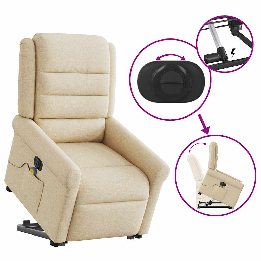 Sta-op-massagestoel elektrisch verstelbaar stof crèmekleurig is nu te koop bij PeponiXL, paradijselijk wonen!
