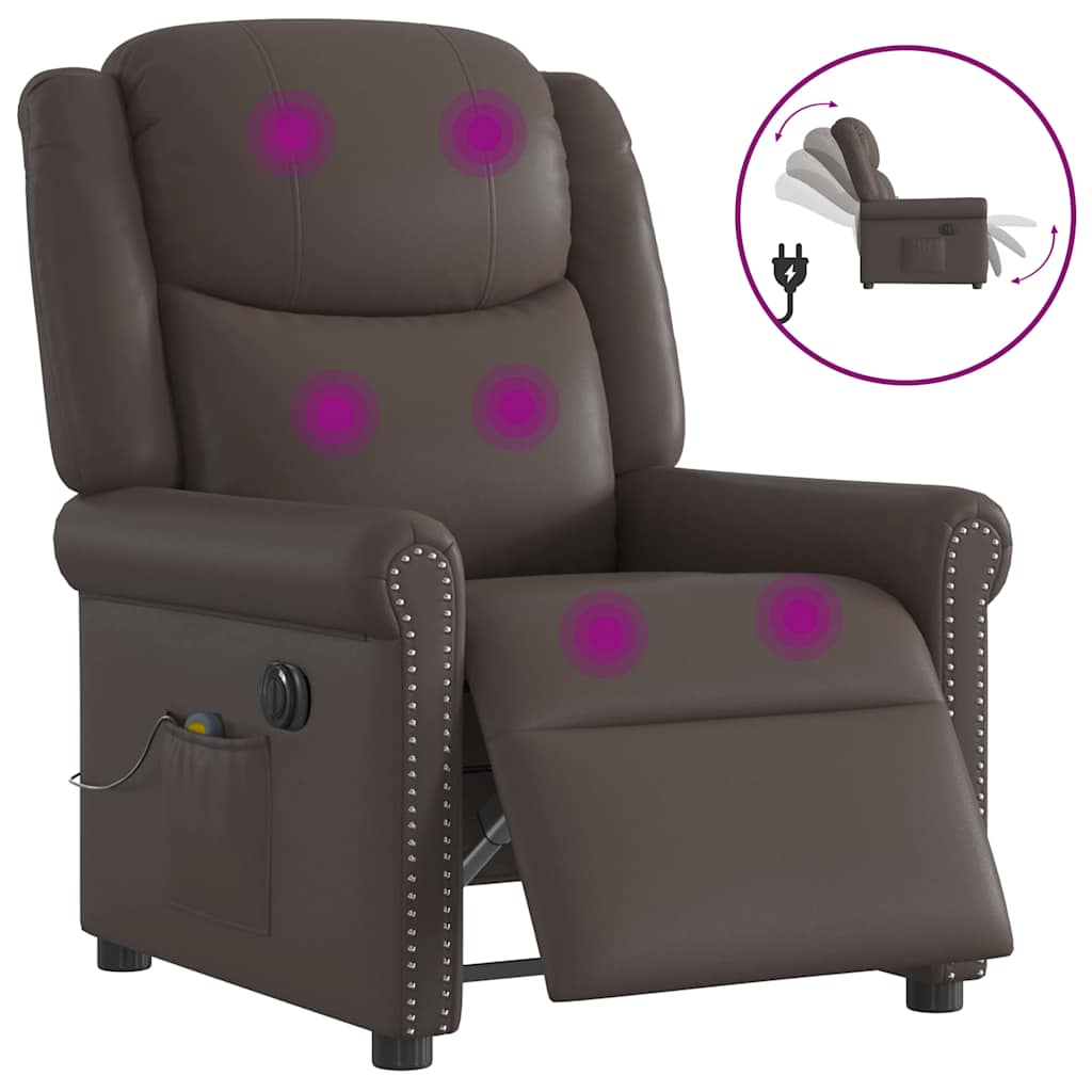 Massagestoel elektrisch verstelbaar kunstleer glanzend bruin is nu te koop bij PeponiXL, paradijselijk wonen!