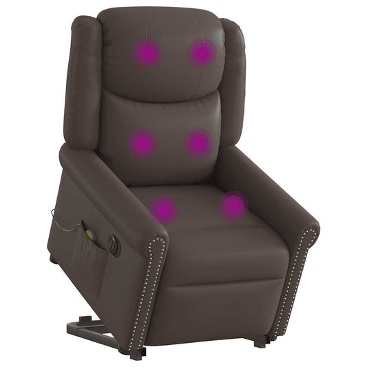Sta-op-massagestoel elektrisch kunstleer glanzend bruin is nu te koop bij PeponiXL, paradijselijk wonen!