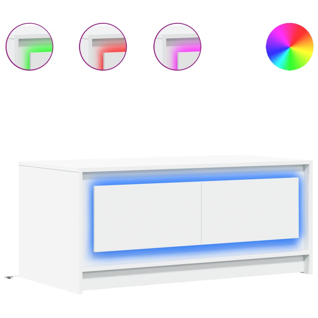 Salontafel met LED-verlichting bewerkt hout wit is nu te koop bij PeponiXL, paradijselijk wonen!