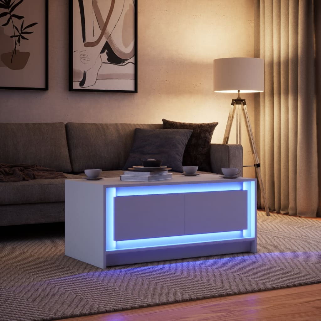 Salontafel met LED-verlichting bewerkt hout wit is nu te koop bij PeponiXL, paradijselijk wonen!