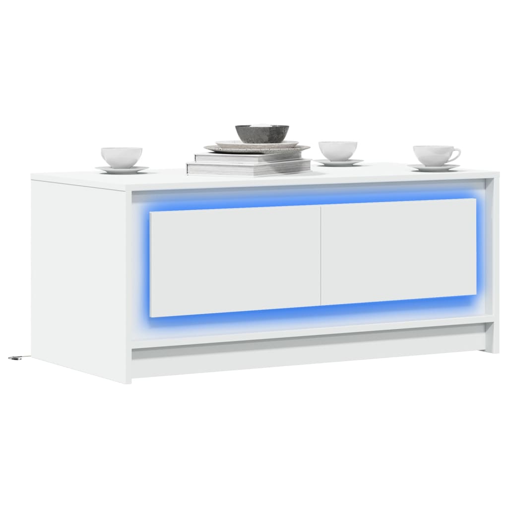 Salontafel met LED-verlichting bewerkt hout wit is nu te koop bij PeponiXL, paradijselijk wonen!