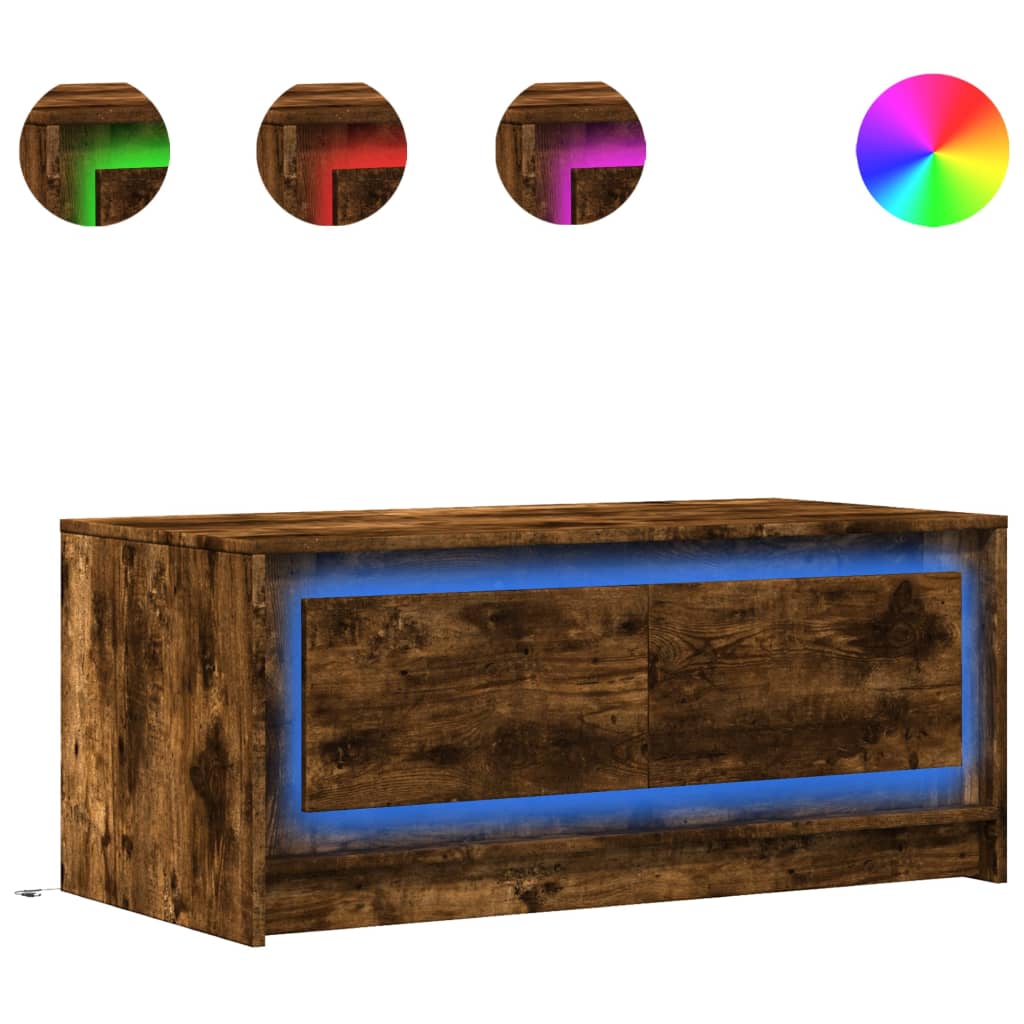 Salontafel met LED-verlichting bewerkt hout gerookt eikenkleur is nu te koop bij PeponiXL, paradijselijk wonen!