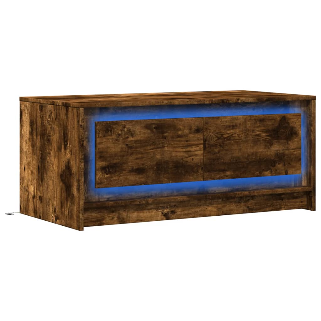 Salontafel met LED-verlichting bewerkt hout gerookt eikenkleur is nu te koop bij PeponiXL, paradijselijk wonen!