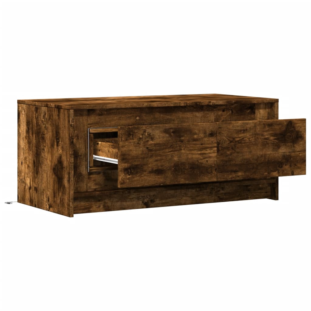 Salontafel met LED-verlichting bewerkt hout gerookt eikenkleur is nu te koop bij PeponiXL, paradijselijk wonen!