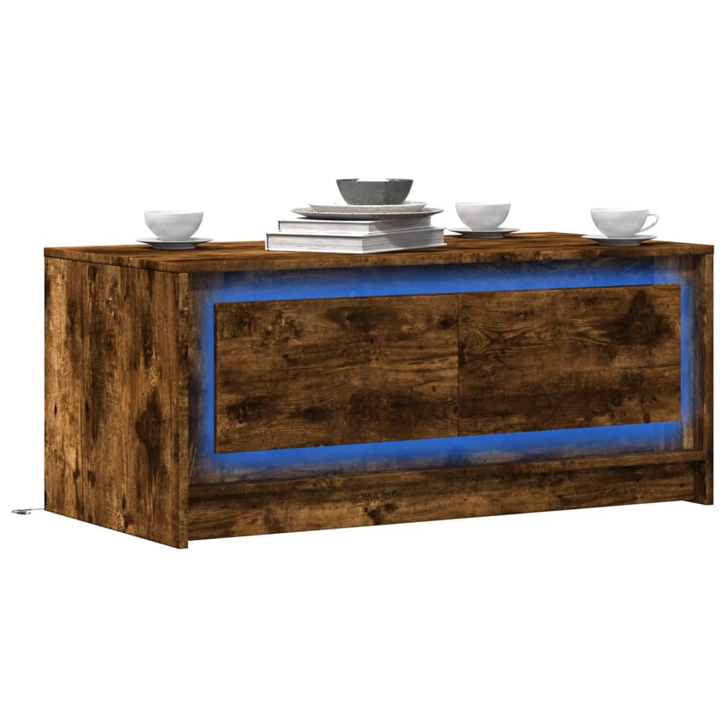 Salontafel met LED-verlichting bewerkt hout gerookt eikenkleur is nu te koop bij PeponiXL, paradijselijk wonen!