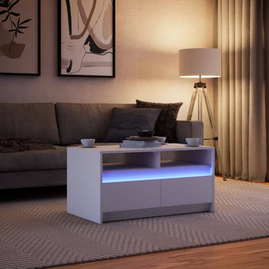 Salontafel met LED-verlichting bewerkt hout wit is nu te koop bij PeponiXL, paradijselijk wonen!