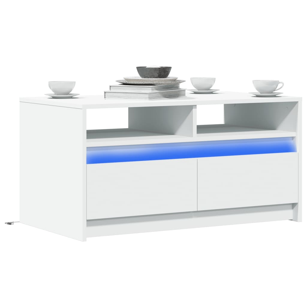 Salontafel met LED-verlichting bewerkt hout wit is nu te koop bij PeponiXL, paradijselijk wonen!