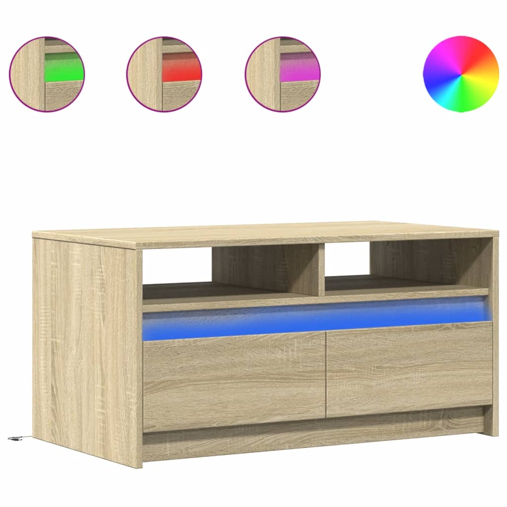 Salontafel met LED-verlichting bewerkt hout sonoma eikenkleurig is nu te koop bij PeponiXL, paradijselijk wonen!