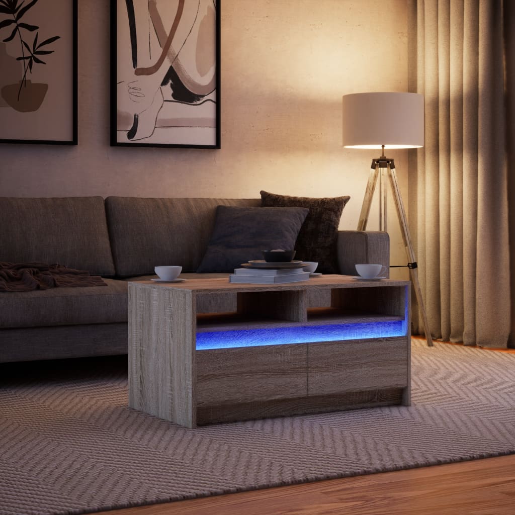 Salontafel met LED-verlichting bewerkt hout sonoma eikenkleurig is nu te koop bij PeponiXL, paradijselijk wonen!