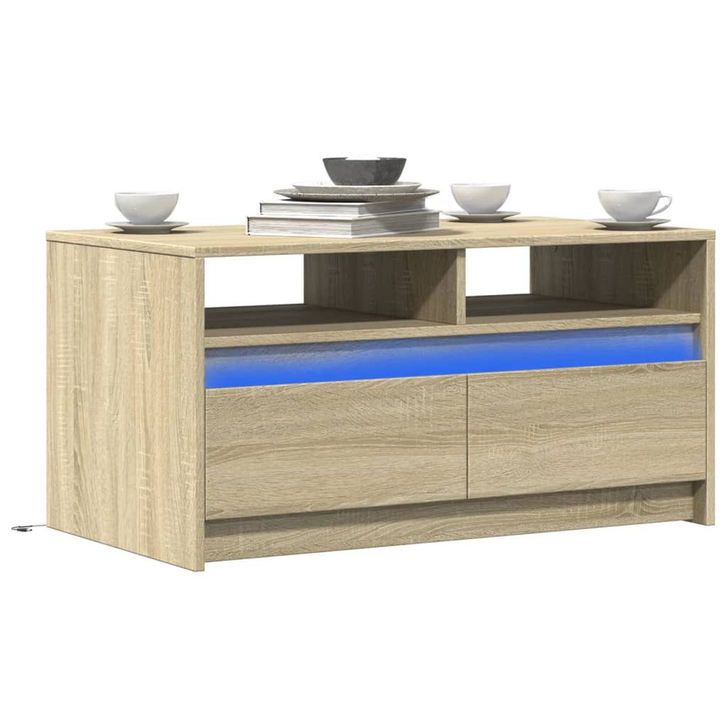 Salontafel met LED-verlichting bewerkt hout sonoma eikenkleurig is nu te koop bij PeponiXL, paradijselijk wonen!