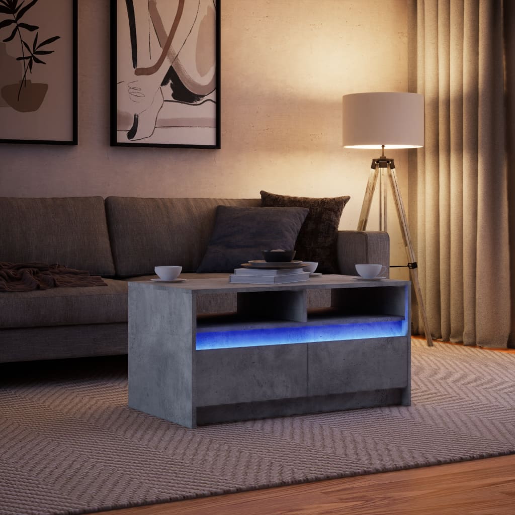 Salontafel met LED-verlichting bewerkt hout betongrijs is nu te koop bij PeponiXL, paradijselijk wonen!
