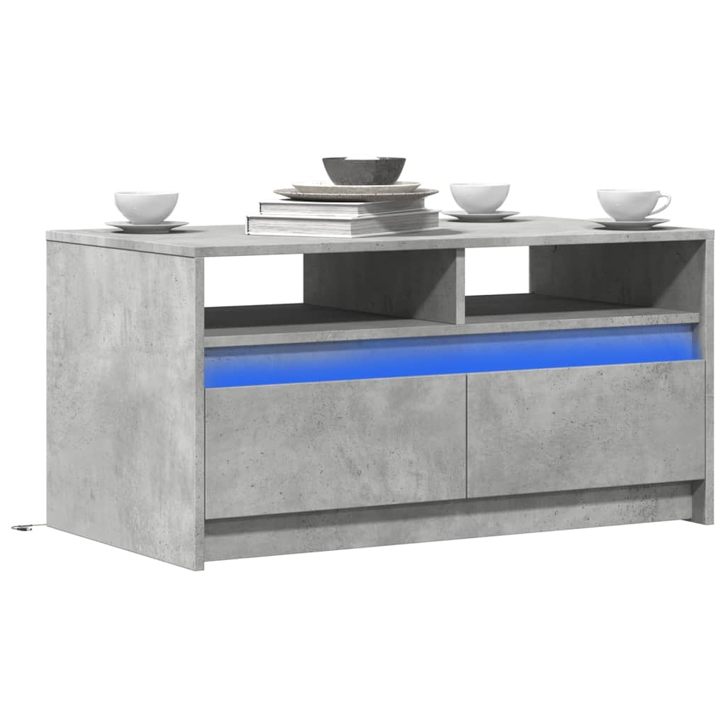 Salontafel met LED-verlichting bewerkt hout betongrijs is nu te koop bij PeponiXL, paradijselijk wonen!