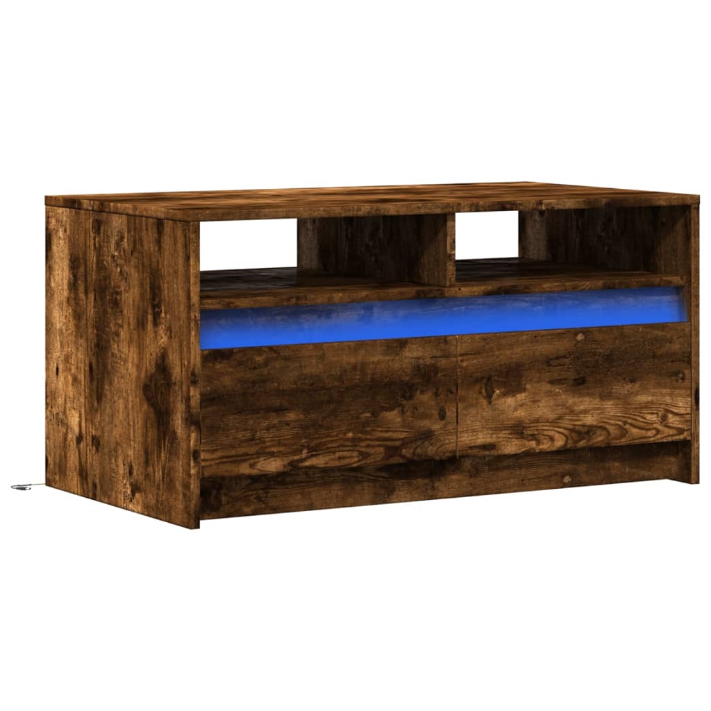 Salontafel met LED-verlichting bewerkt hout gerookt eikenkleur is nu te koop bij PeponiXL, paradijselijk wonen!