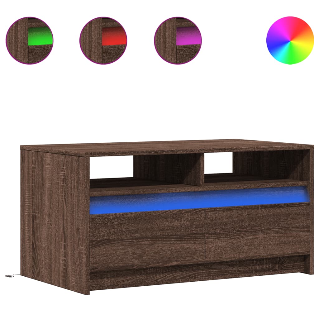 Salontafel met LED-verlichting bewerkt hout bruin eikenkleur is nu te koop bij PeponiXL, paradijselijk wonen!