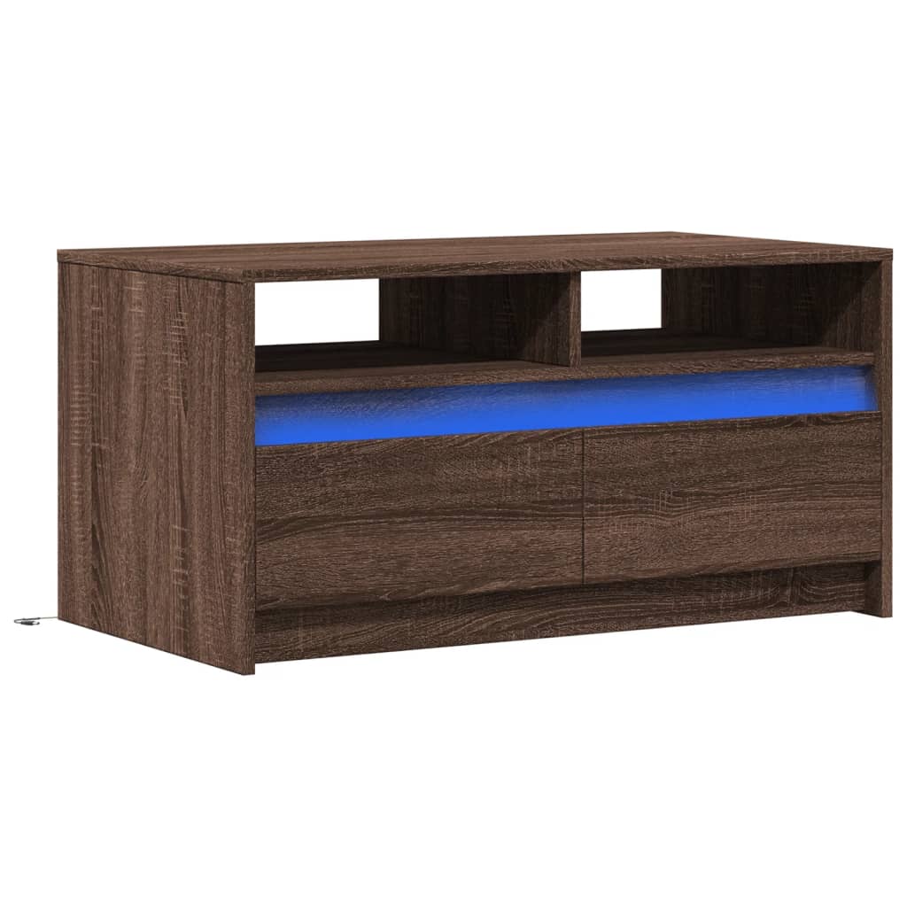 Salontafel met LED-verlichting bewerkt hout bruin eikenkleur is nu te koop bij PeponiXL, paradijselijk wonen!